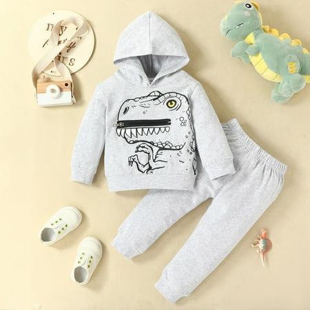 

Fall Outfits Casual Fashionable Long Sleeves Cute Cartoon Prints Hooded Sweatshirts Top Pants 2Pcs Baby Bodysuit