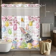 thumbnail image 5 of Easter Rabbit No Hooks Shower Curtain with Snap-in Liner Colored Eggs Cute Bunny Spring Flowers Gray Plaid Shower Curtains for Bathroom, Waterproof, Easy Install, Washable 72"x78", 5 of 9