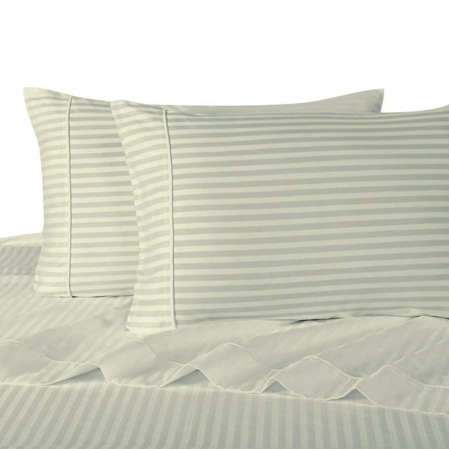 Royal's Striped Ivory 300-Thread-Count 4pc King Waterbed-Sheets 100-Percent Cotton, Sateen Sheet Set