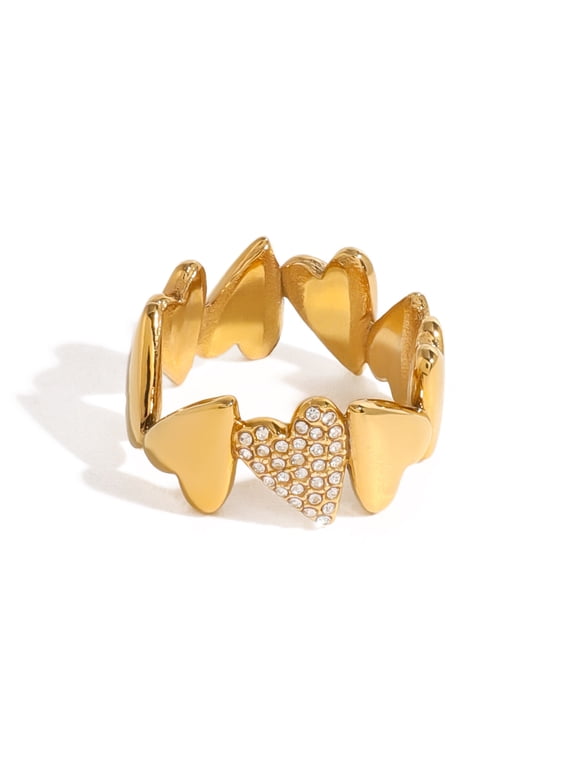 LINXIQIN 14K Gold Plated Heart Stackable Rings for Women - Love Valentines Statement Chunky Signet Ring Band