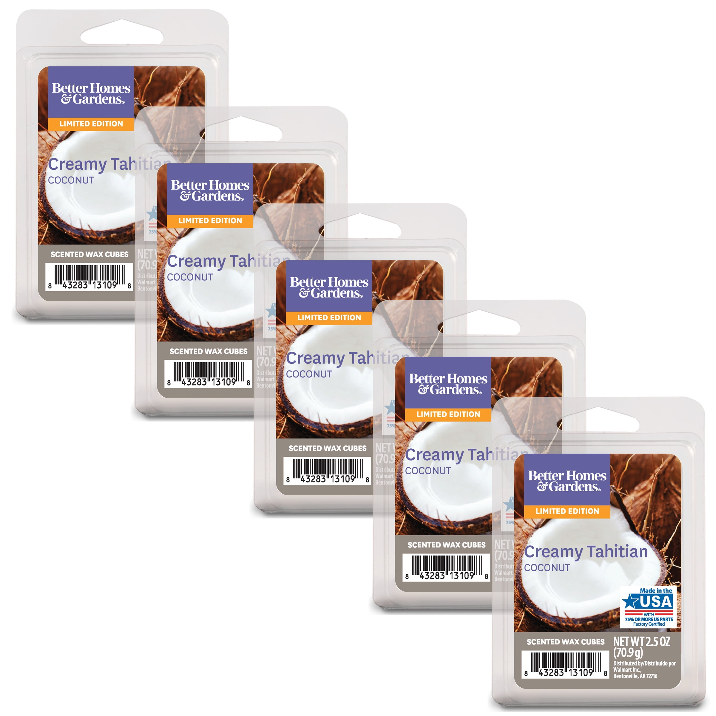 Blast from the Past Collection: Creamy Tahitian Coconut Scented Wax Melts, Better Homes & Gardens, 2.5 oz (5-Pack)