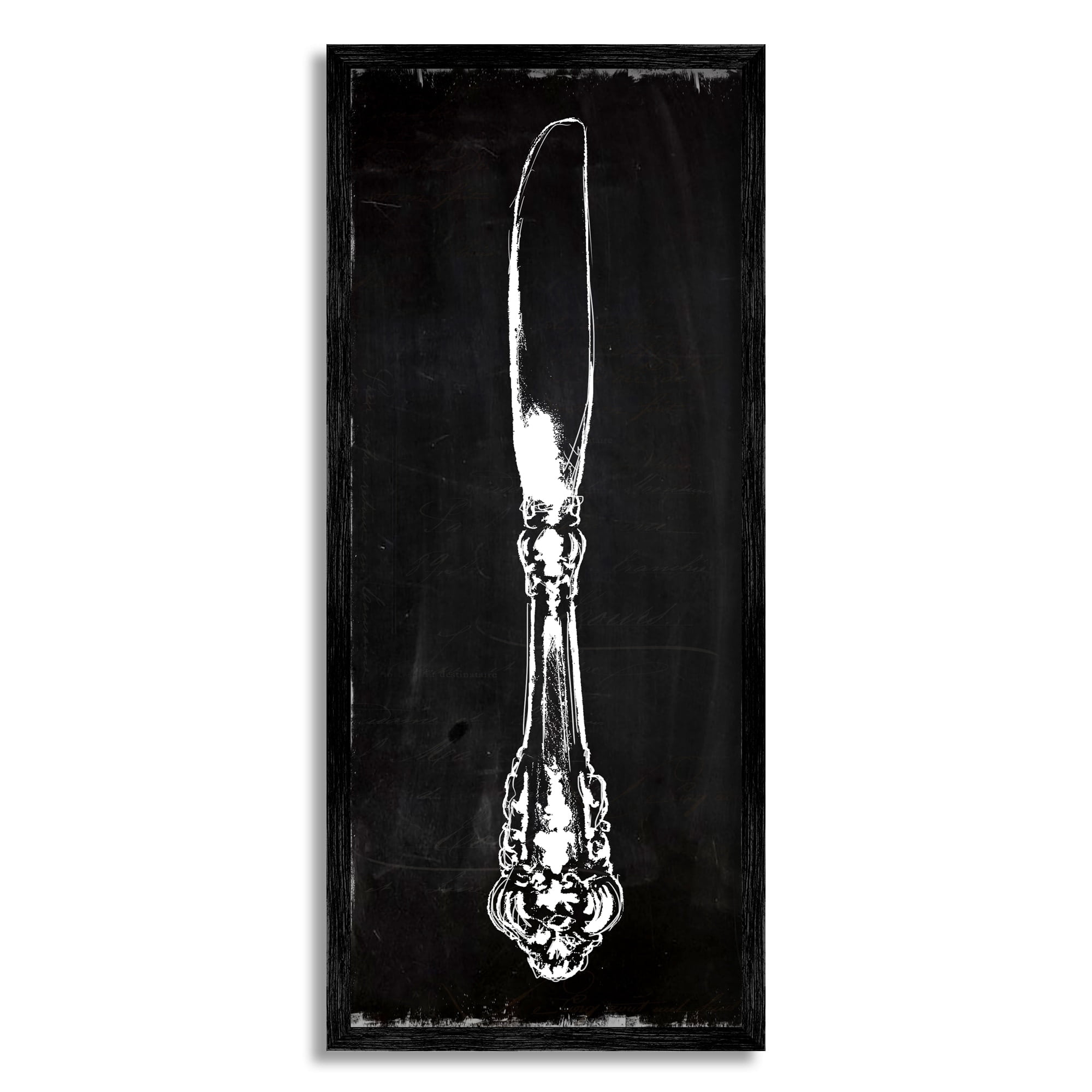 Stupell Industries Kitchen Butter Knife Vintage Style Dinner Cutlery Graphic Art Black Framed Art Print Wall Art, Design by Carol Robinson