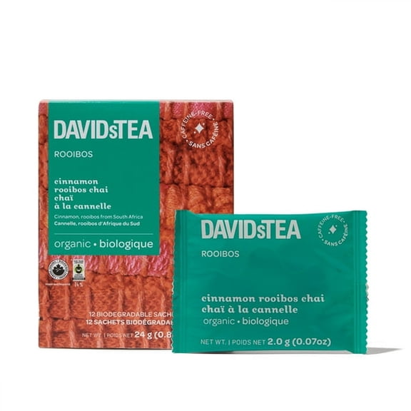 DAVIDsTEA - Rooibos - Lot de 12 Sachets Emballés Individuellement - Chai à la Cannelle