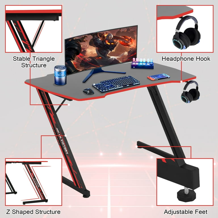 47 inch Z-Shaped Ergonomic Gaming Desk for Gamers, Office Desk