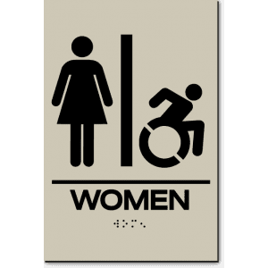 

WOMEN Speedy Wheelchair Restroom Sign - NY/CT-Taupe / Black (4 Units)