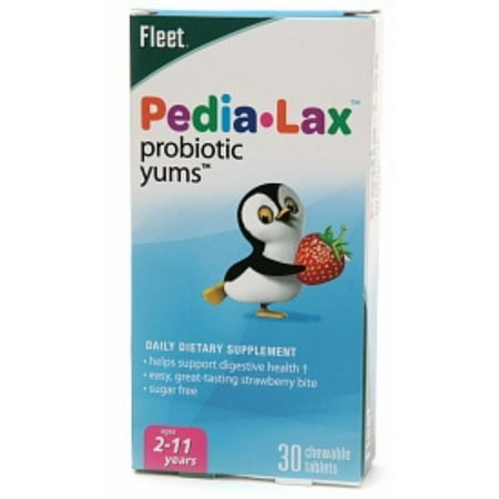 Fleet Pedia-Lax probiotique Yums Complément alimentaire à croquer Fraise 30 Comprimés (Pack de 4)