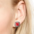 thumbnail image 3 of AeraVida Fashionable Vintage Red Coral Square Marcasite Frame Sterling Silver Post Earrings, 3 of 3