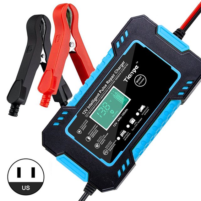 12V Car Battery Charger Pulse Repair LED Display Overcharge Protection Low Voltage Protection Battery Charger Maintenance Charger Pulse Repair Charging Short Protection