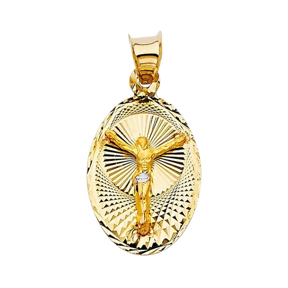 14K TwoTone Gold Diamond Cut Jesus Stamp Religious Charm Pendant for Men Women