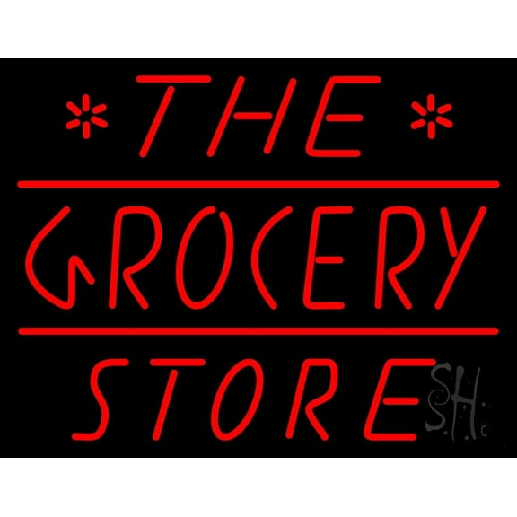The Grocery Store LED Neon Sign 15 x 19 - inches, Black Square Cut Acrylic Backing, with Dimmer - Bright and Premium built indoor LED Neon Sign for Defence Force.