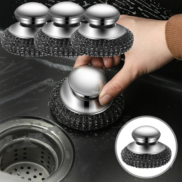 CXK13 3 Pack Steel Wool Scrubber, 2024 Upgraded Stainless Steel Wool Scrubber with Handle, Detachable Metal Steel Scrubber Wool Pads for Cleaning Dishes, Iron Pots, Stoves, Wash Sink, Grills