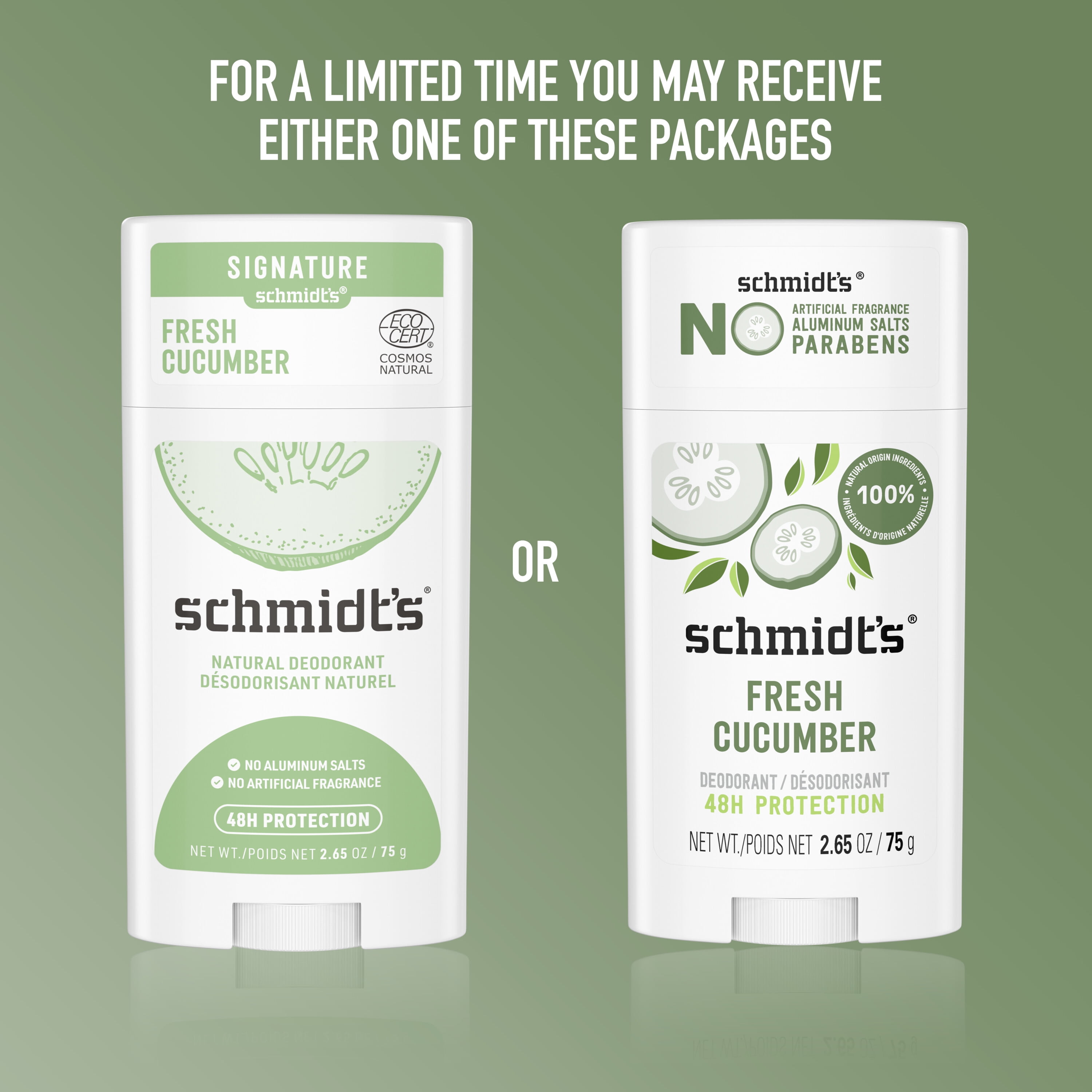 Schmidt's Aluminum Free Natural Deodorant Fresh Cucumber, 2.65 oz