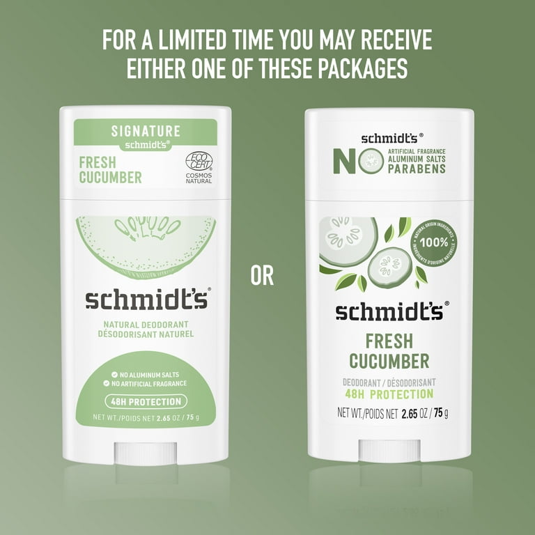 Schmidt's Fresh Cucumber Natural Deodorant, Aluminum Free, Vegan