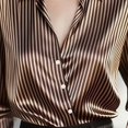 thumbnail image 5 of VJGBEGW Women's Satin Button Down Shirts V-Neck Long Sleeve Tops Striped Business Office Silky Blouses Fashion Spring Shirts Brown XL, 5 of 6