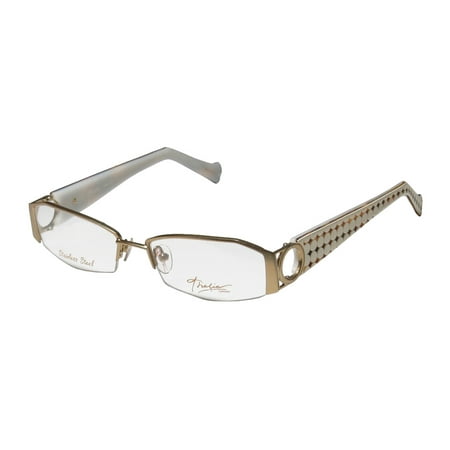 New Thalia Anillos Womens/Ladies Designer Half-Rim Gold / Ivory Stainless Steel Popular Shape Frame Demo Lenses 52-16-133 Eyeglasses/Spectacles
