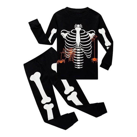 MEZZALL Kids Halloween Print Girls Pajama Sets O-Neck Long Sleeve T-Shirts Pants Cozy Nights 2 Piece Sleepwear