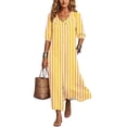 thumbnail image 4 of NTACZA Shirt Dress Fall Dresses for Women Yellow Button Down Striped Cute Side Slit 3/4 Sleeve Maxi Beach Blouson Vacation XXXXL, 4 of 7