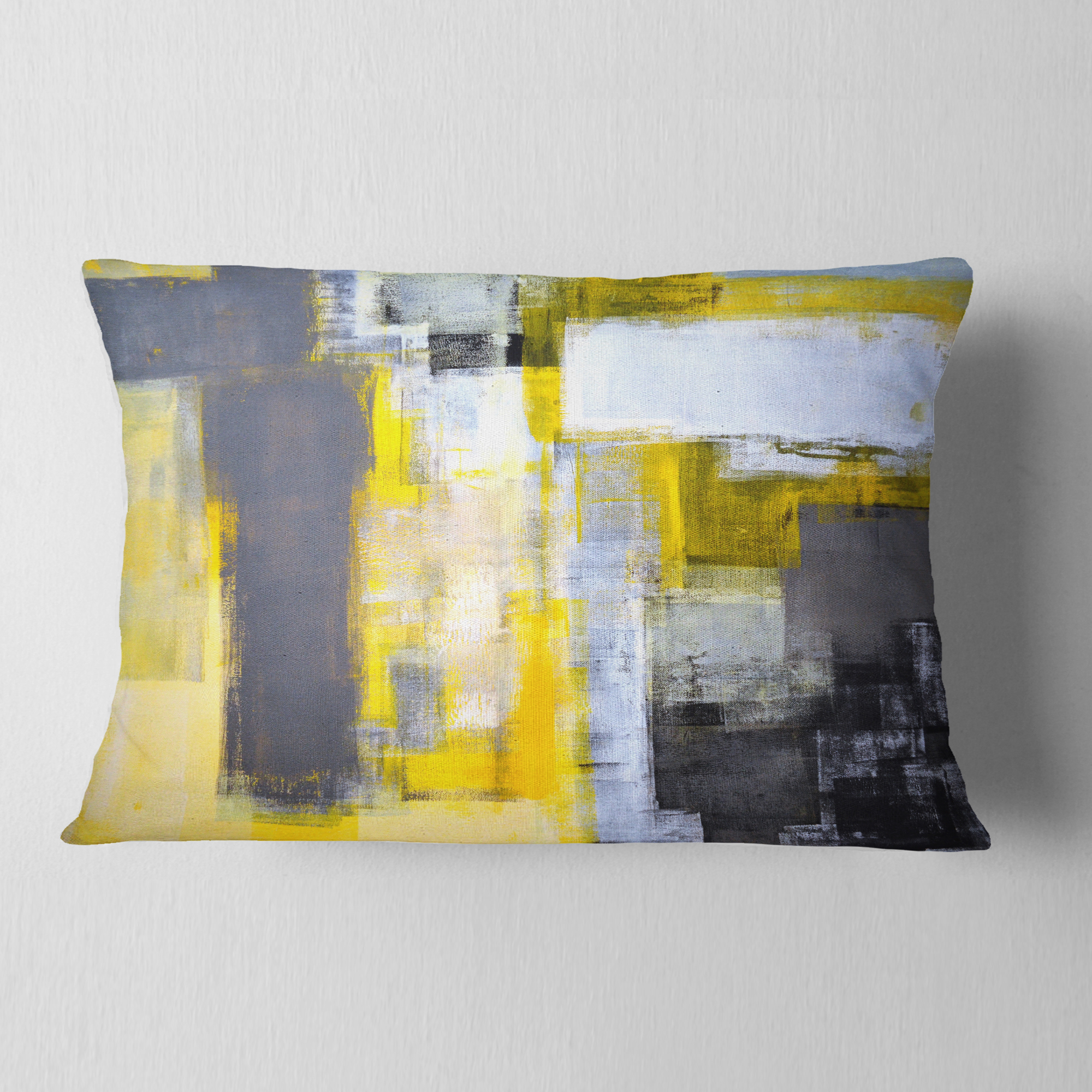 Designart Grey and Yellow Blur Abstract - Abstract Throw Pillow - 12x20