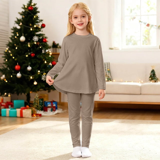 WENXIAOO Ensemble de Pyjamas pour Filles 2 Pcs Robe à Manches Longues avec Pantalon Pyjamas pour Enfants Chemise de Nuit 9-10 Ans Pyjamas Filles