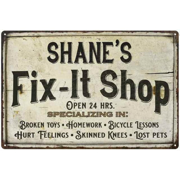 SHANE'S Fix-It Shop Sign Grandpa Dad Wall Decor 8 x 12 High Gloss Metal 208120006193