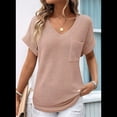 thumbnail image 2 of Camiseta Básica de Corta para Mujer, Informal, de Punto Gofre, con Cuello en V, Color Caqui, Talla M, 2 of 4