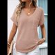 thumbnail image 2 of Camiseta Básica de Corta para Mujer, Informal, de Punto Gofre, con Cuello en V, Color Caqui, Talla L, 2 of 4