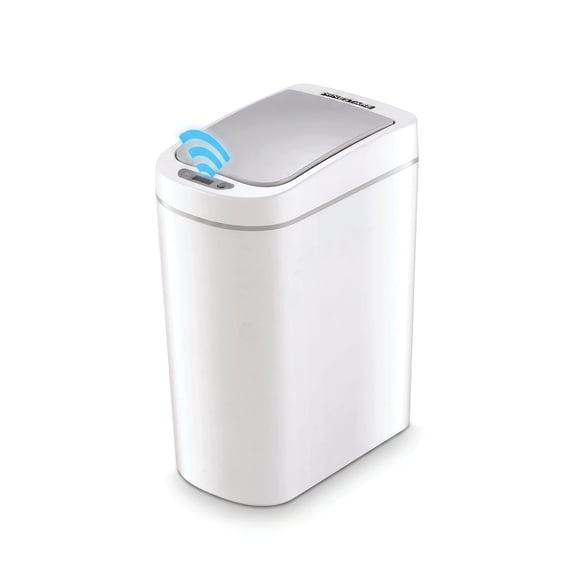 Nine Stars 1.85 Gallon Trash Can, Plastic Motion Sensor Bathroom Trash Can, White, Pack of 1 or 2