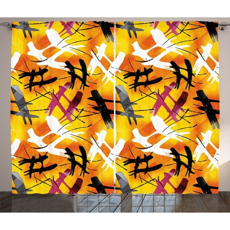 - Modern Curtains 2 Panels Set, Abstract Digital Graffiti Image with Marigold Backdrop and Purple Black Stripes, Window Drapes for Living Room Bedroom, 108W X 63L Inches, Multicolor, by Ambesonne