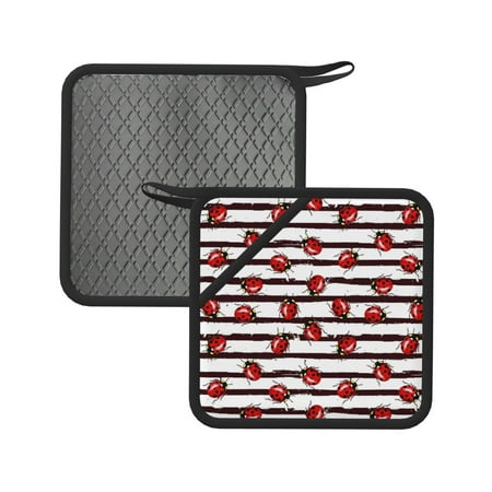 

Sikiie Ladybugs on Black and White Striped1 Pot Holders Kitchen Insulation Mats Heat Resistant Pot-Holder Oven Anti-Scald Pads for Cooking Baking 7.1*7.1inch