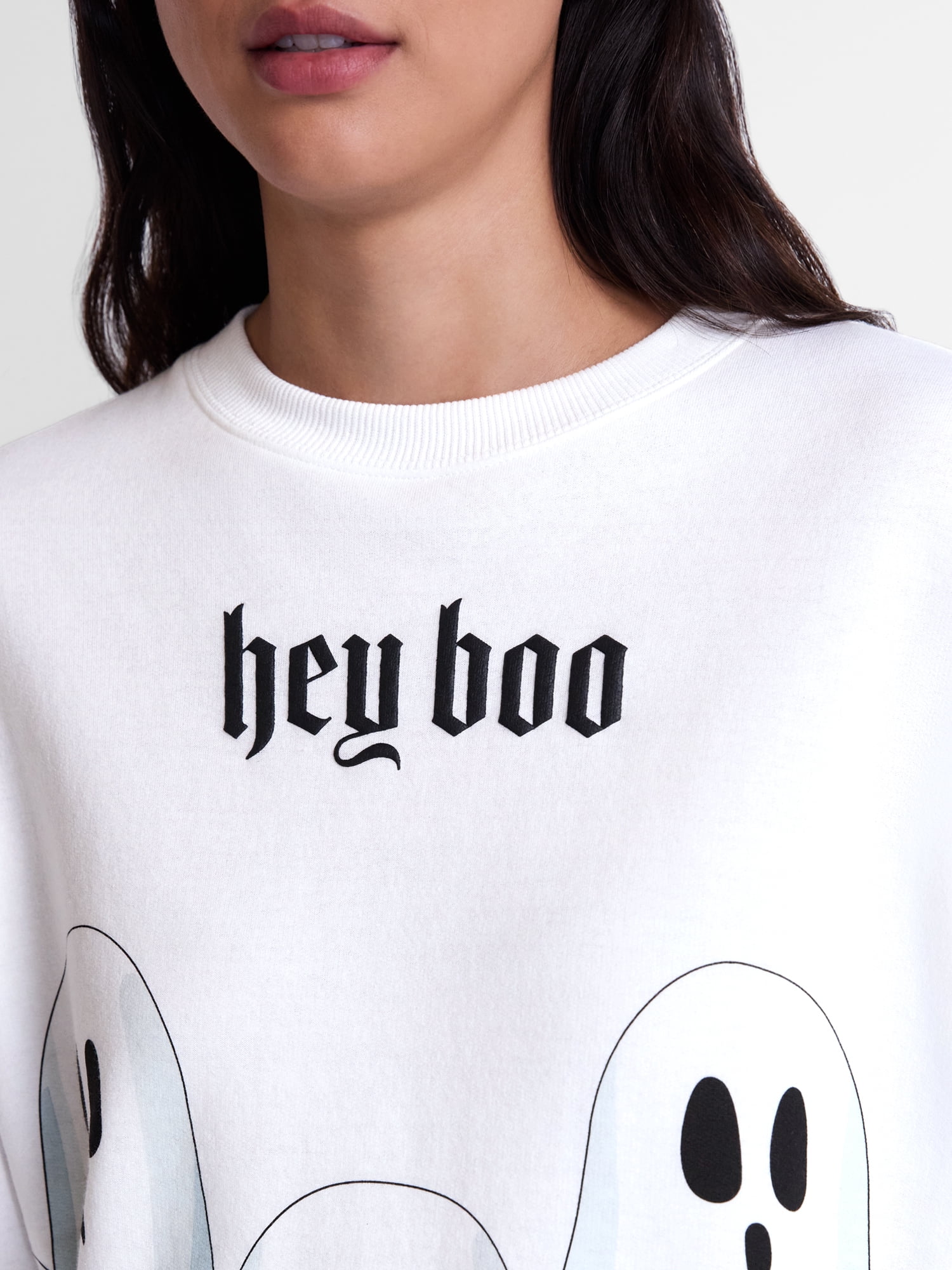 Halloween Women's Hey Boo Graphic Sweatshirt with Long Sleeves, Sizes XXS-XXL