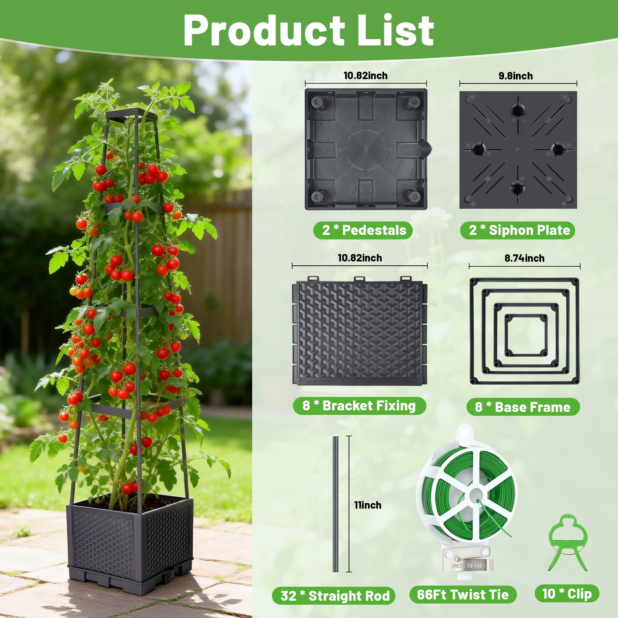 2 Pack Tomato Cages for Garden, Garden Bed, Tomato Cage, Planter Box with Trellis, MOJINO 57" Self-Watering Tomato Planter for Climbing Plants Vegetables Flowers Outdoor Indoor