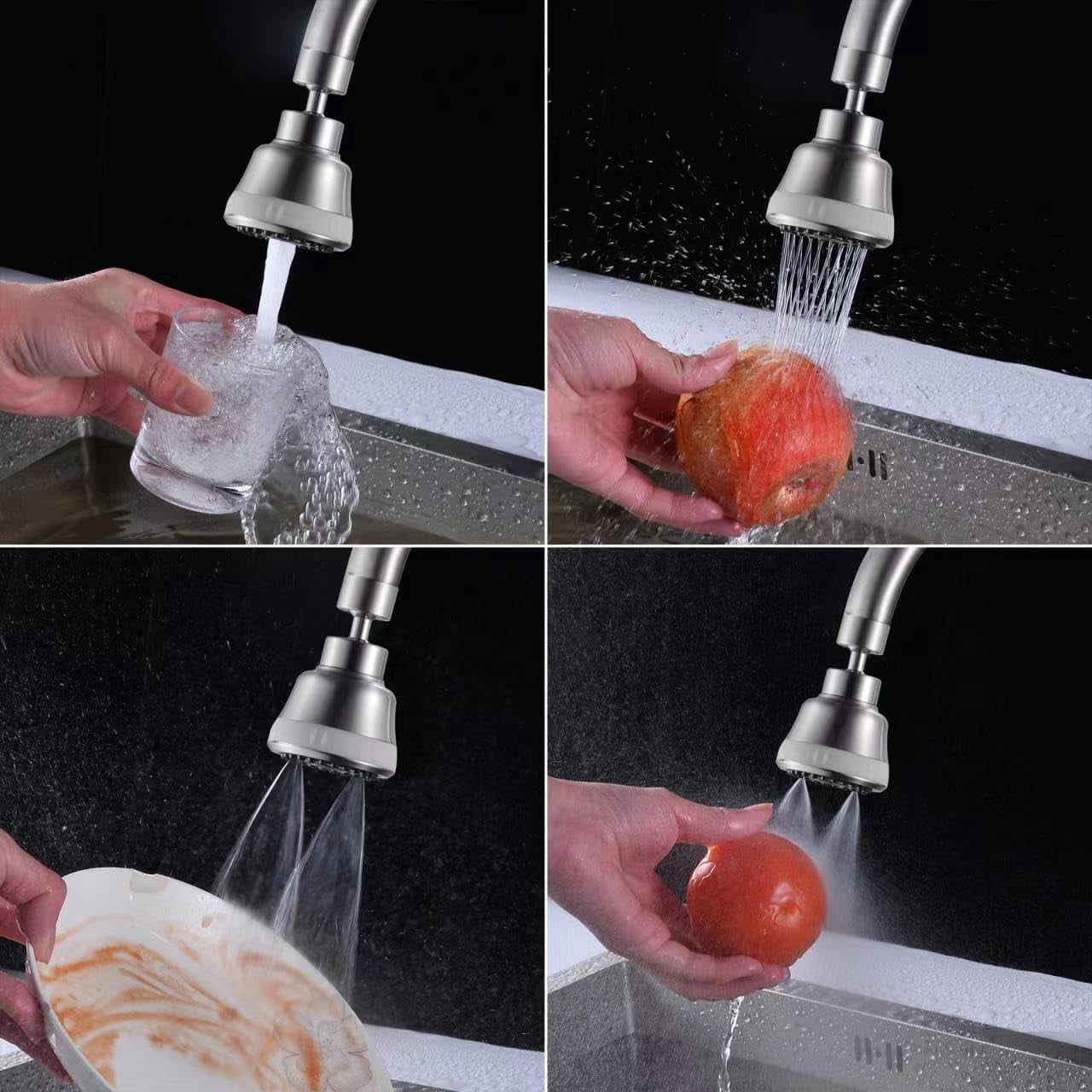 ABCISI 4 Spray Modes Faucet Aerator, 360 Degree Faucet Sprayer Attachment,Big Angle Kitchen Faucet Aerator,Swivel Faucet Extender,Sink Sprayer Attachment for faucet,55/64 inch Female Thread (Gray)