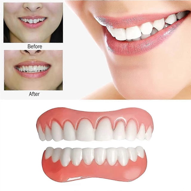 Aparatos dentales artificiales de silicona, pegatinas blanqueadoras de dientes, dentaduras postizas para sonrisas,dientes decorativos, una pieza para la parte superior e inferior.
