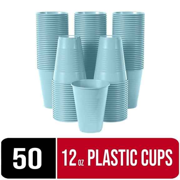 Exquisite 50 Ct 12 Fl Oz Light Blue Disposable Plastic Cups, Heavy Duty Party Cups, 1 Pack