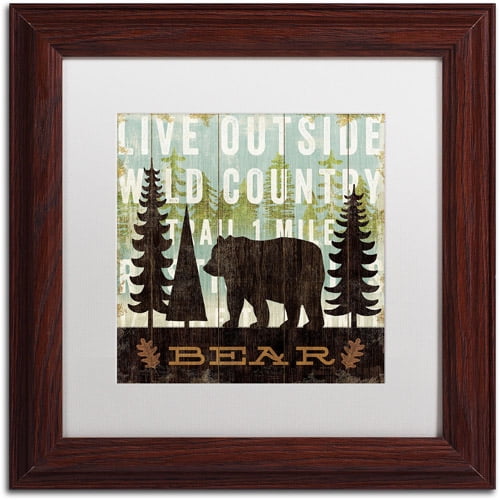Trademark Fine Art "Simple Living Bear" Canvas Art by Michael Mullan, White Matte, Wood Frame