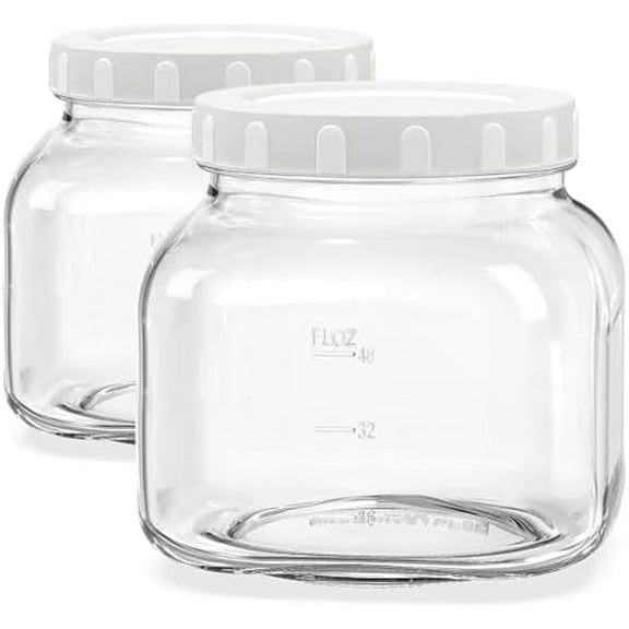 81 Oz/0.6 Gallon Airtight Glass Jar with Lids, Wide Mouth Half Gallon Mason Jar for Pickle, Cookie, Kombucha, Flour, Sugar. Set of 2 Large Pickle Jar with 2 Scale Marks$$