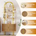 thumbnail image 5 of 71" Tall Arched Bookshelf with Sliding Tambour Doors, Walnut | Mid Century Modern Curved Iron Frame Bookcase, 4-Tier Storage Display Shelving for Living Room/Bedroom/Home Office, 5 of 8