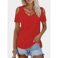 thumbnail image 2 of Womens Summer Shirts V Neck Criss Cross Cold Shoulder Tops Blouse, 2 of 4