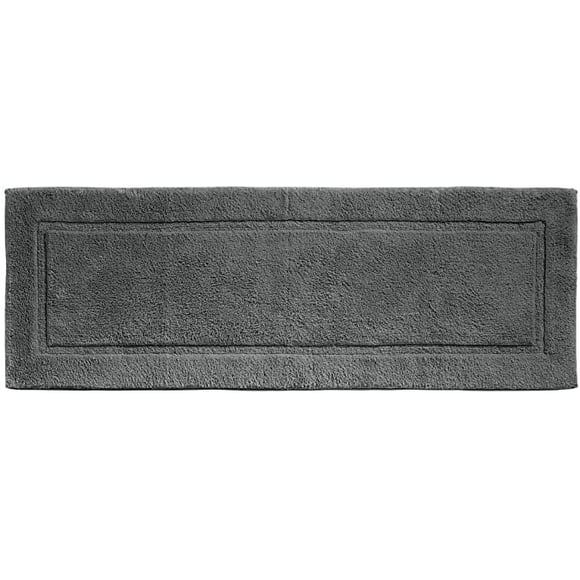 mDesign Soft 100% Cotton Hotel-Style Rectangular Spa Mat Rug, Plush Water Absorbent, Decorative Border for Bathroom Vanity Bathtub/Shower, Machine Washable Long Runner, 60 x 21 , Charcoal Gray