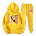 thumbnail image 3 of Feancey Deal of The Day Prime Today Sweatsuit for Women Trendy Love Heart Print Hoodies and Jogging Sweatpants Matching Set Valentines Day Cute 2 Piece Lounge Sets Yellow L, 3 of 7