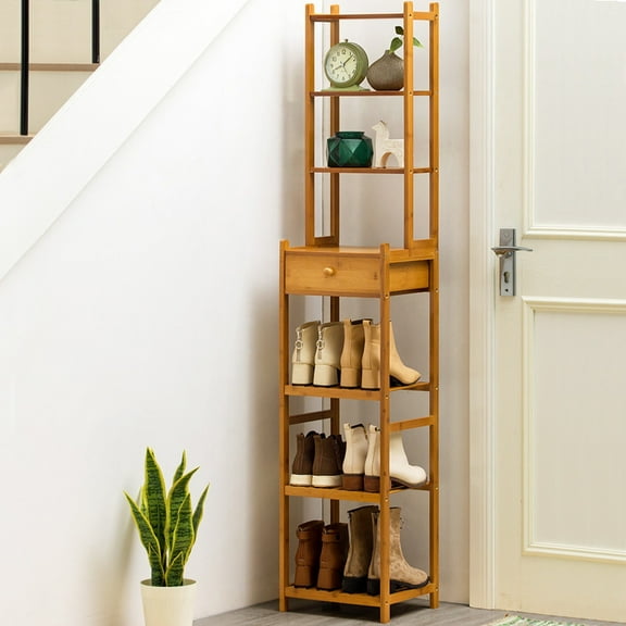 Clearance Rack under $20,Bamboo Bathroom Shelf 7-Tier Tower Free Standing Storage Organizer Rack Bookcase
