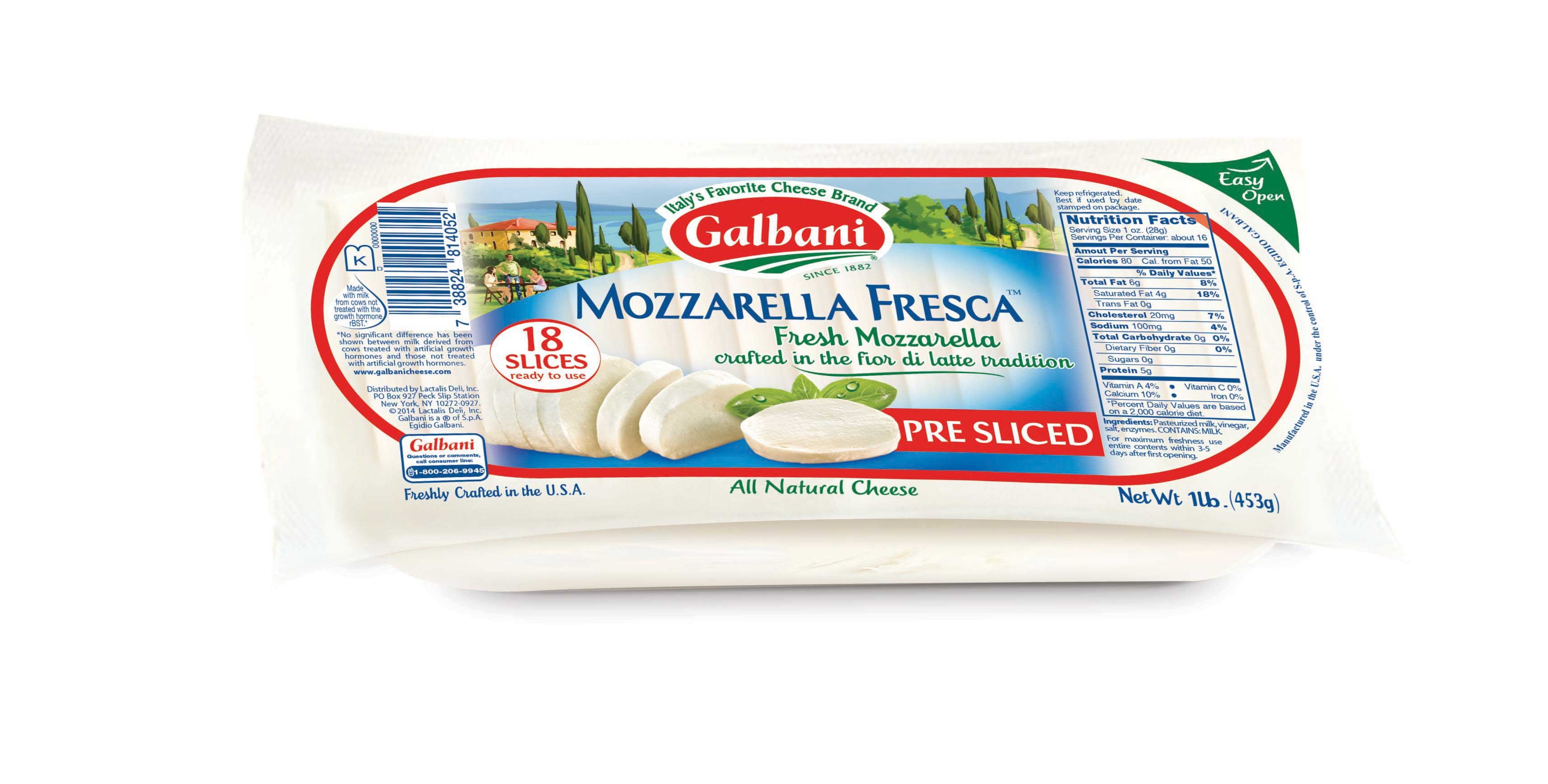 Galbani Fresh Mozzarella Cheese Pre-Sliced Log, 16 Ounce -- 6 per case.