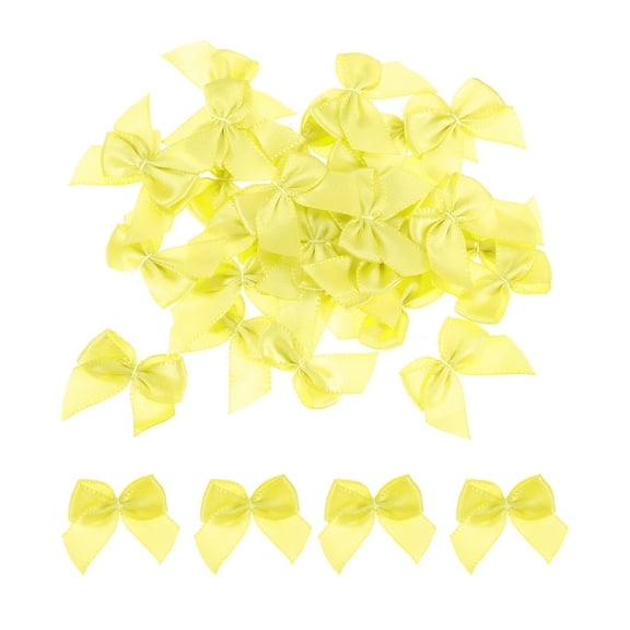 80Pcs Mini Ribbon Bow 1" Mini Fabric Satin Ribbon Flower Bows Craft DIY Sewing Wedding Birthday Party Yellow