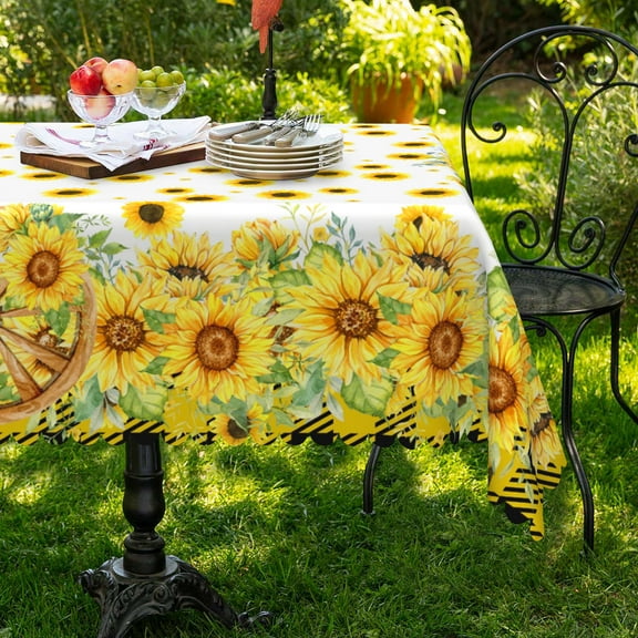 Nanqianyi Sunflower Washable Tablecloth Rectangle 60" x 84" Waterproof & Oil Table Cover For Kitchen Decor