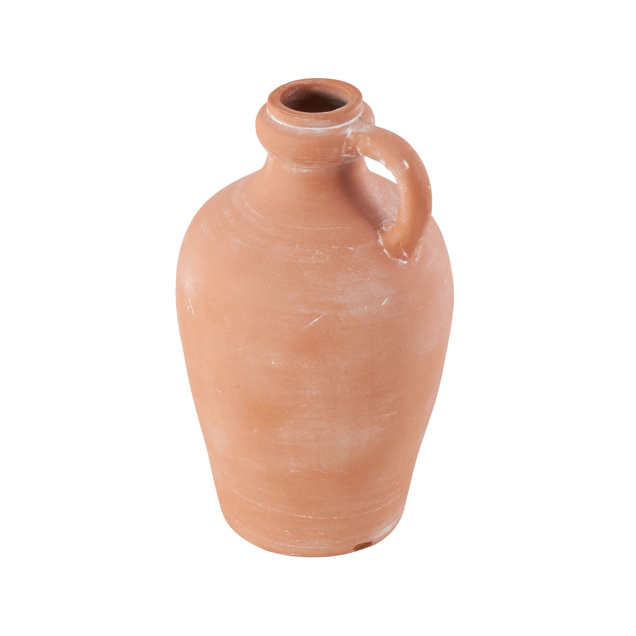DecMode 15" Terracotta Jug Pink Ceramic Vase with Handle