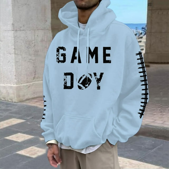 MHFRRA Sudadera con Capucha para Hombre, con Estampado de Fútbol, Informal, Holgada, para Uso Diario, Cómoda y Cálida Azul claro