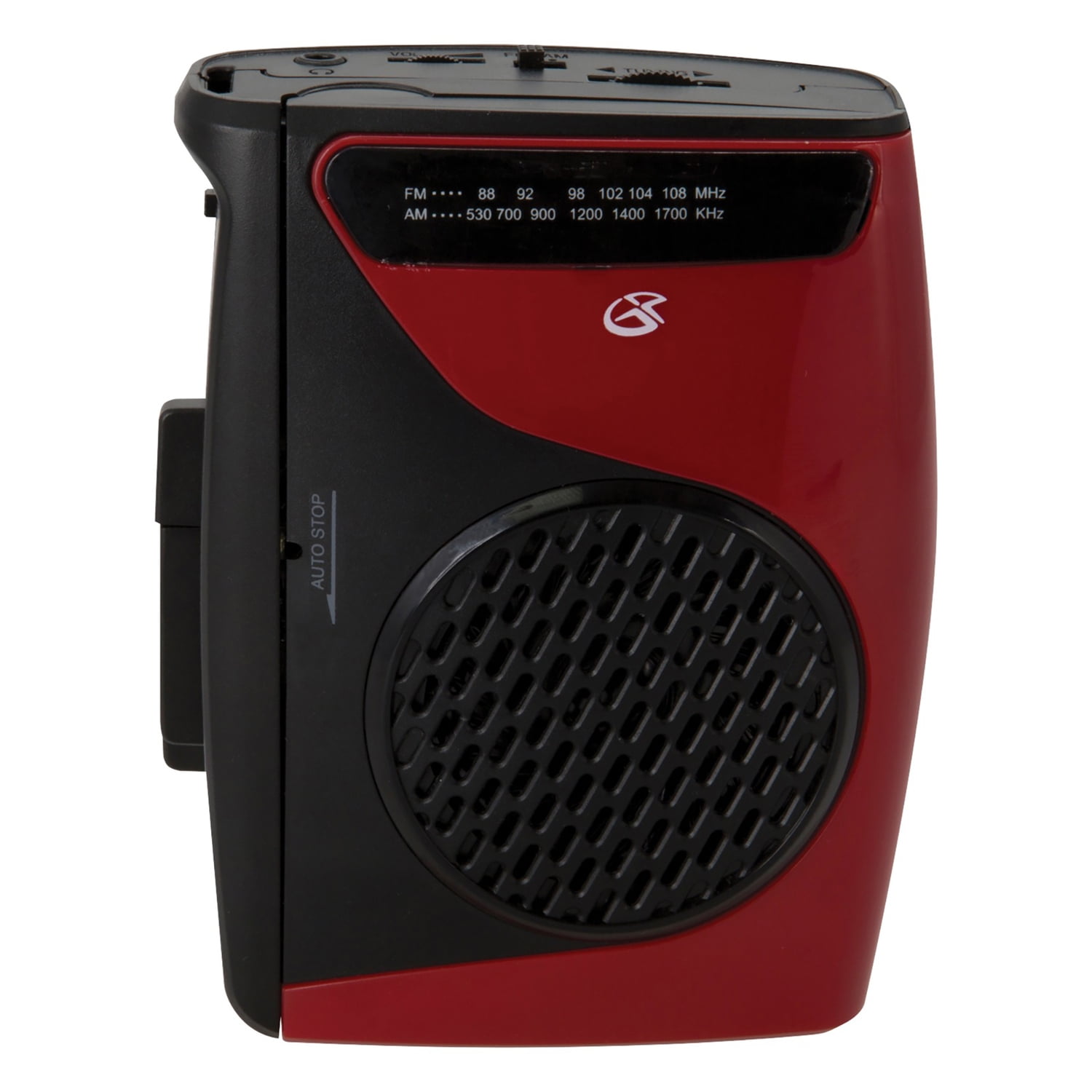 GPX Portable Cassette Player with AM/FM Radio, Red and Black