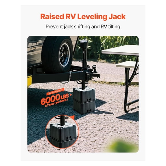 Trailer Jack Blocks 6 Inch Heavy Duty RV Leveling Blocks 6000 Lbs Capacity Each with Non Slip Base for Travel Trailer 5th Wheel Motorhome Camp Stool Stand 2 Pcs
