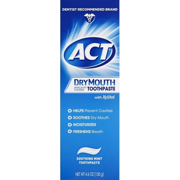 ACT Dry Mouth Anticavity Fluoride Toothpaste, Soothing Mint, 4.6 Oz