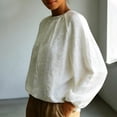 thumbnail image 4 of LNWUY Women's Fashion Solid Color Crew Neck T Shirt Blouse Cotton Long Sleeve Casual Loose Pleated Basic Tops White XL, 4 of 8